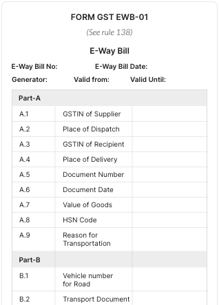 e-Way bill generation form