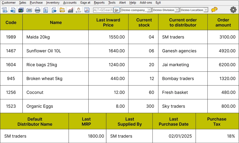 Automated inventory replenishment in purchase management software