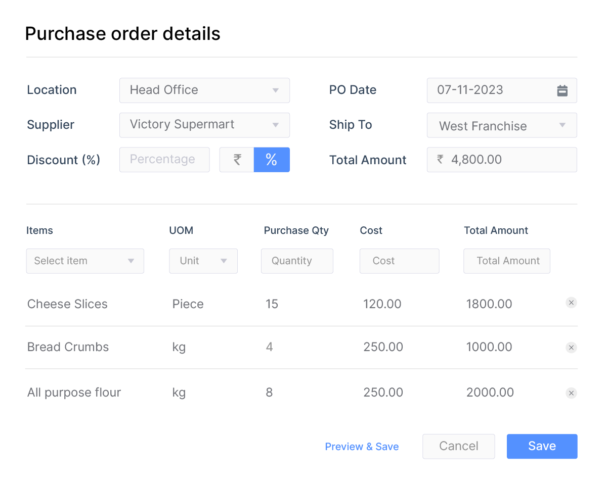 Purchase Order Management in restaurants