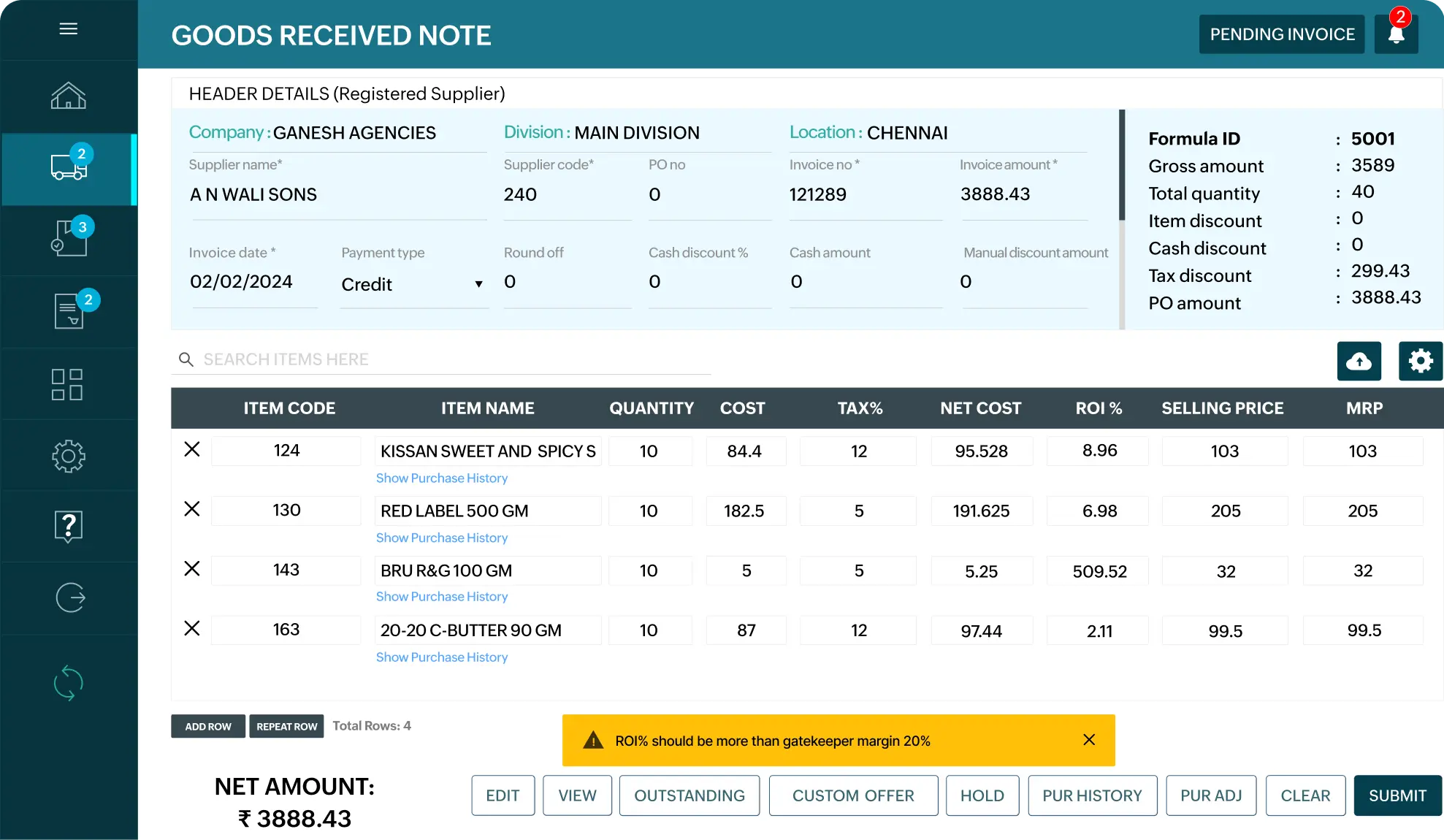 Track expenses, calculate margins, and determine GMROI using Gofrugal POS