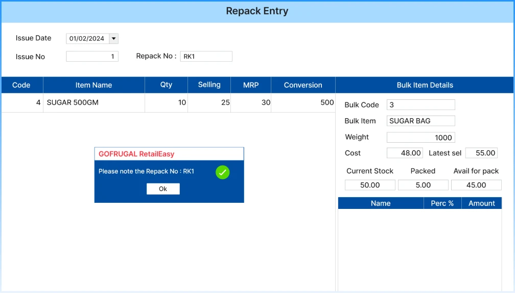 Simplified production planning for bulk and repack products with grocery ERP system